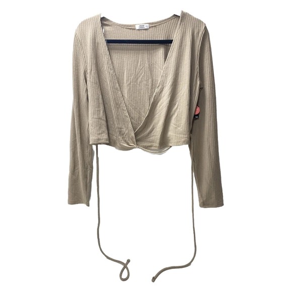 Unbranded Tops - New Women's Cropped Front Tie Low V-Neck Cut Long Sleeve Shirt Top, Size Large